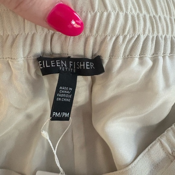 NWT Eileen Fisher Silk Ankle Pant Bone Cream Color size Petite Medium Pull-On - Picture 4 of 6
